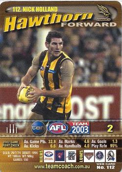 2003 Team Zone AFL Team #112 Nick Holland Front